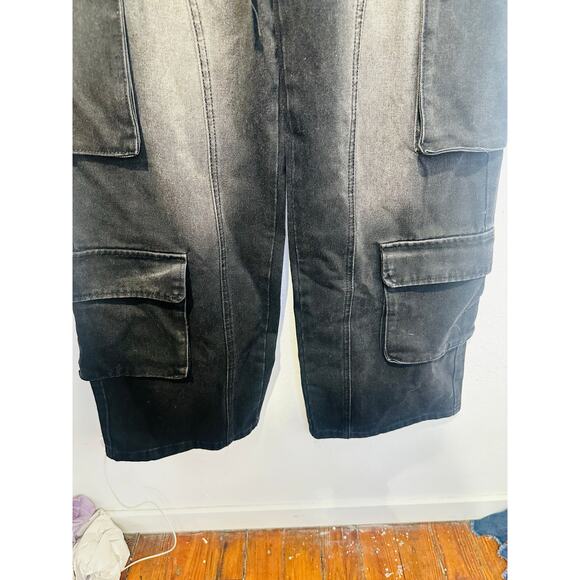 AMERICAN BAZI Black Washed Wide-Leg Cargo Style Drawstring Pants NWT size Small - Picture 10 of 14